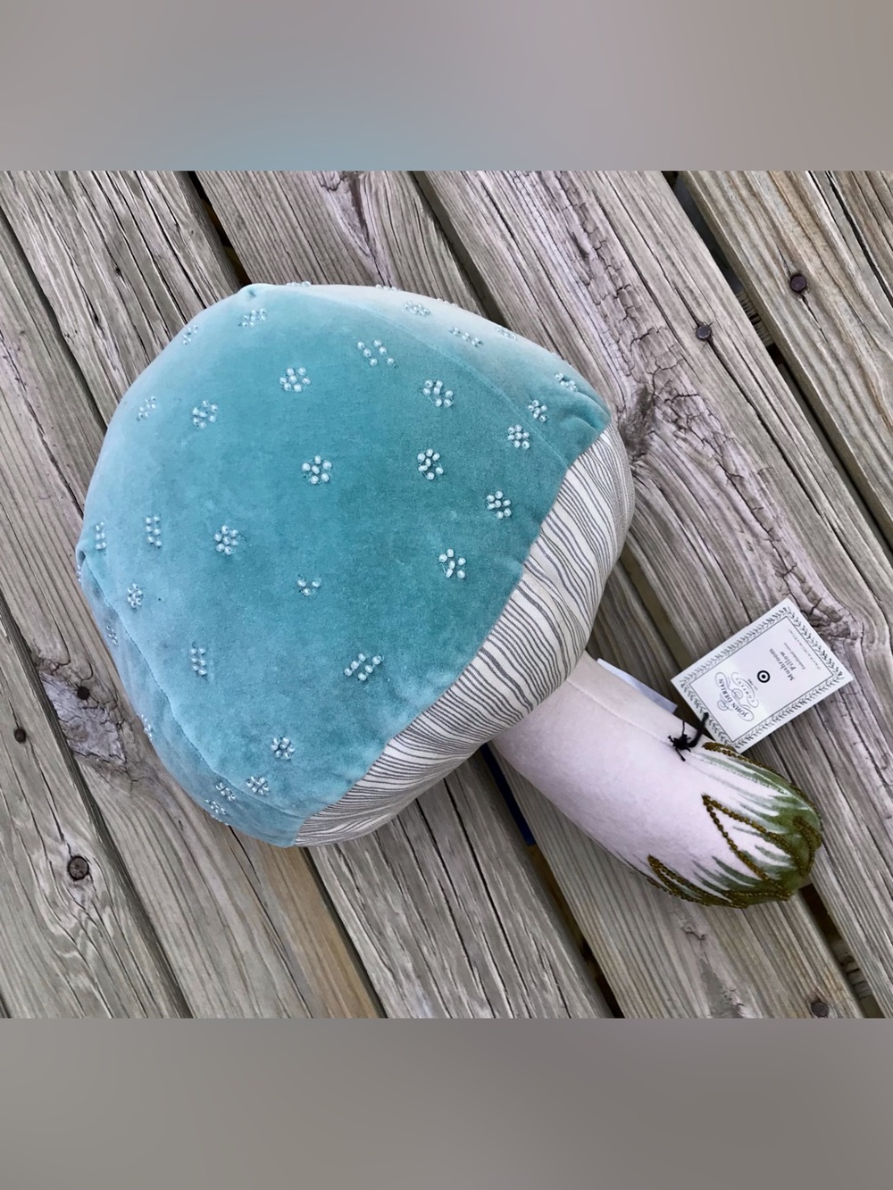 *Flaw JOHN DERIAN X Target Teal Blue Aqua Mushroom Beaded Accent Pillow Decor